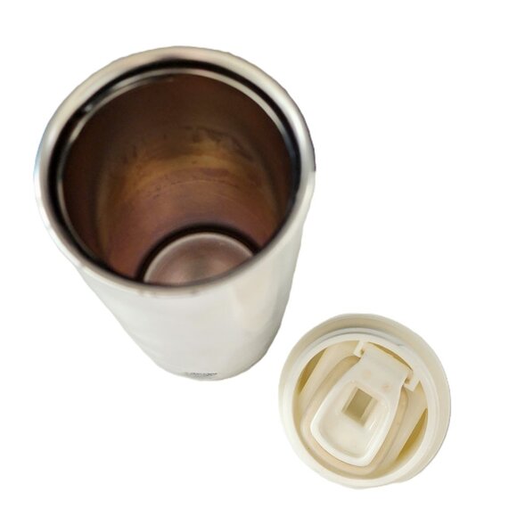 Starbucks White Pearl Brushed Feather Pattern Stainless Steel Tumbler Mug 12oz - Picture 6 of 10